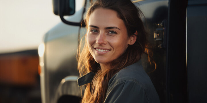female truck driver close-up Generative AI Generative AI