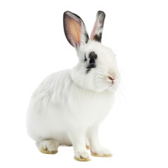 Fototapeta premium A white rabbit with a black spot on its eye isolated on a transparent background