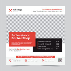Professional creative barbershop social media design template Beauty hair cutting and spa post Editable promotion banner poster template