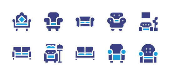 Sofa icon set. Duotone color. Vector illustration. Containing sofa, chair, living room, couch, armchair.