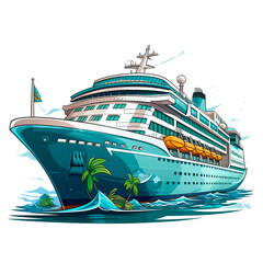 Cruise ship with palm trees on the background
