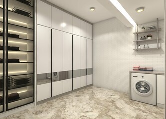 Modern and Minimalist Wardrobe Storage Cabinet for Interior Laundry Room