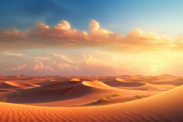 Fototapeta na wymiar AI generated desert landscape with sand dunes and a sunset