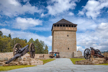 Zamek Baszta w Muszynie po renowacji jesienią. Widok na wieżę. © rogozinski