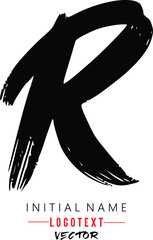 the letter R is handwritten, R - Black handwritten letters, hand drawn R letters Logo design. Brushstroke R Letter Logo Design on white background - obrazy, fototapety, plakaty
