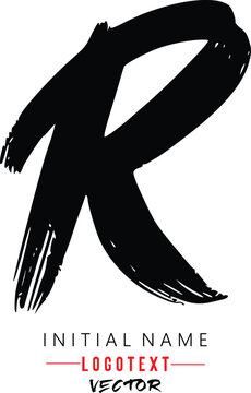 the letter R is handwritten, R - Black handwritten letters, hand drawn R letters Logo design. Brushstroke R Letter Logo Design on white background
