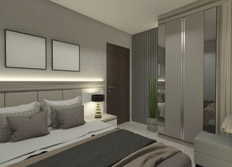 Minimalist Bedroom Design with Modern Clothes Wardrobe