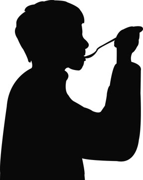 hungry boy eating food, head silhouette vector
