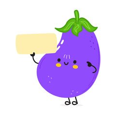 Cute funny Eggplant poster character. Vector hand drawn cartoon kawaii character illustration. Isolated white background. Eggplant poster