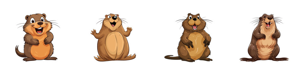 Cartoon happy beaver. Vector illustration - obrazy, fototapety, plakaty
