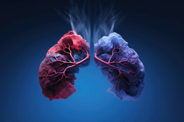 two lungs in the blue and red colors