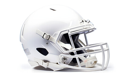 A generic white football helmet designed for American football, showing safety and protection during the game, isolated on a white background - obrazy, fototapety, plakaty