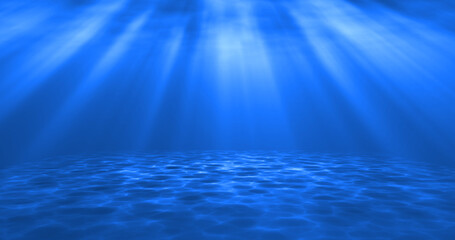 Obraz premium Surreal realistic cool looking underwater seabed water moving animation. Sandy seabed underwater ocean sea footage with sunbeam gas and bubbles. Deep water video motion graphic.