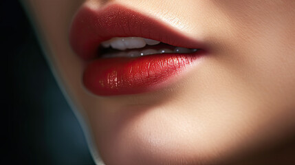 close up of lips with red lipstick