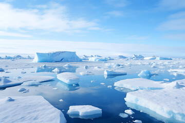 Fototapeta na wymiar Arctic landscape with melting glaciers in sea ocean. Generative AI