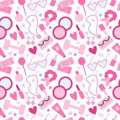 Pink barbiecore seamless pattern. Vector fashion elements pattern