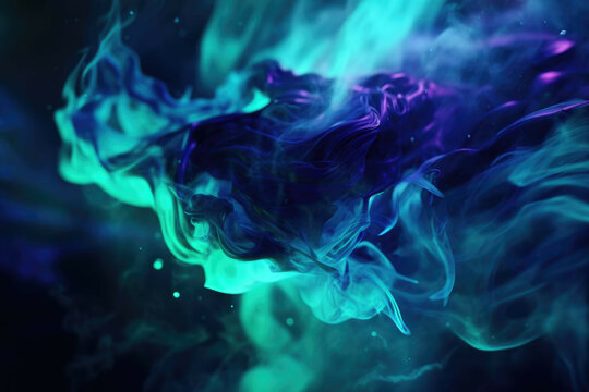 a blue and green graphic image of an abstract flame