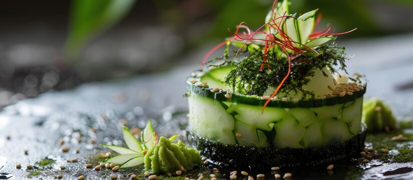Cucumber with seaweed and sardine.