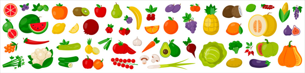 Set of fruits and vegetables icon - obrazy, fototapety, plakaty