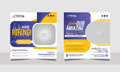 We are hiring job vacancy social media post template set. vacant recruitment marketing web banner square flyer design.