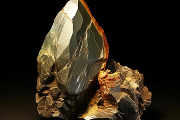 Samarskite is a rare precious natural stone on a black background. AI generated.