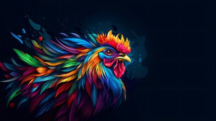 Colorful wooden painted Rooster like cartoon - obrazy, fototapety, plakaty