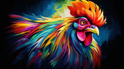 Fototapeta premium Colorful wooden painted Rooster like cartoon