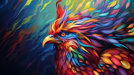 Fototapeta premium Colorful wooden painted Rooster like cartoon