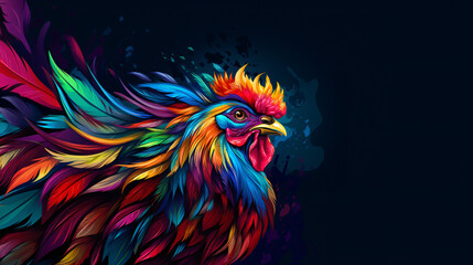 Colorful wooden painted Rooster like cartoon - obrazy, fototapety, plakaty