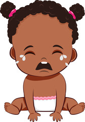 Cute American-African Baby Girl crying character