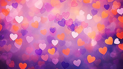Heart-shaped bokeh lights in purple and white hues create a whimsical atmosphere
