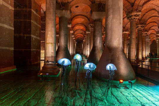 Istanbul, Turkey - December 28, 2023 : Historical Basilica Cistern view in Istanbul 