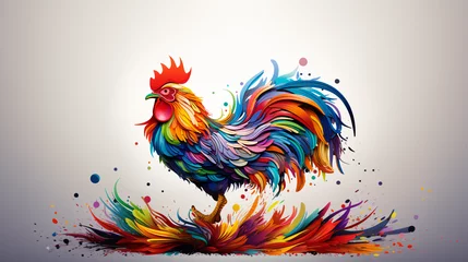 Keuken spatwand met foto Colorful wooden painted Rooster like cartoon © Robert