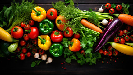 Food background with assortment of fresh organic vegetable - obrazy, fototapety, plakaty