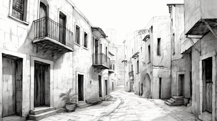 Free hand sketch of the old alley of the city