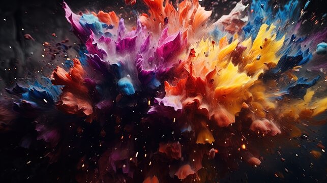 Abstract explosions of flowers against the backdrop of a dark canvas