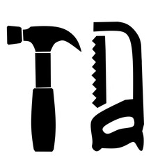Hammer and saw for icon labor day concept isolated on transparent