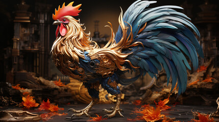 Colorful wooden painted Rooster like cartoon