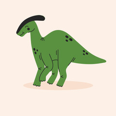 Cute cartoon dinosaur, dino, parasaurolophus. Simple vector illustration isolated on white background. Baby print.