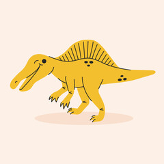 Cute cartoon dinosaur, dino, spinosaurus. Simple vector illustration isolated on white background. Baby print.
