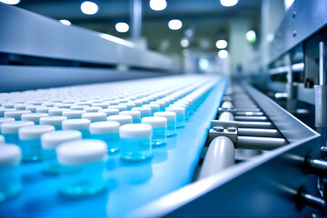 Obraz premium Conveyor belt with plastic bottles on the production line. Industrial background