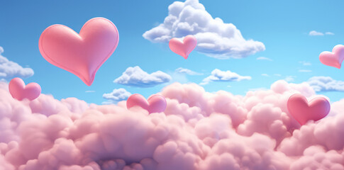 Romantic Love in the Sky: Flying Balloon of Valentine's Day - A Dreamy Illustration