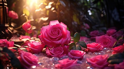 pink roses and candles