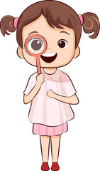 Girl using magnifying glass