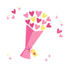Valentine's day, February 14. Vector illustrations of bouquet with hearts. Drawings for postcard, card, congratulations and poster.