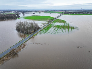 Luftbild vom Hochwasser der Weser in Petershagen, Nordrhein-Westfalen, Deutschland