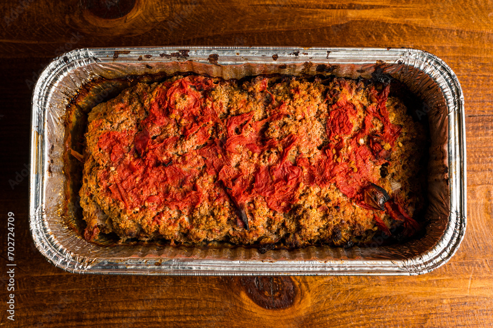 Poster meatloaf in an aluminum pan