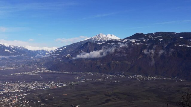 View towards Ifinger mountain across the Adige Valley, South Tyrol, Italy