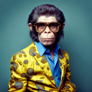 portrait of a monkey in a fashionable suit