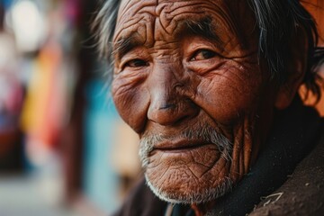 A weathered face tells the story of a life lived on the streets, etched with wrinkles and memories
